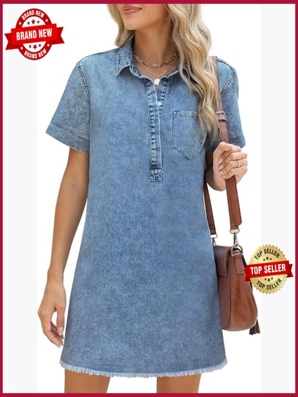 Cute Denim Babydoll Dress with Pockets A-Line Mini